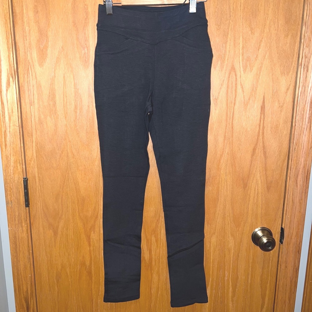 prAna Leggings‎ Women XS Black Textured Ribbed High Rise Split Hem Pants NWT